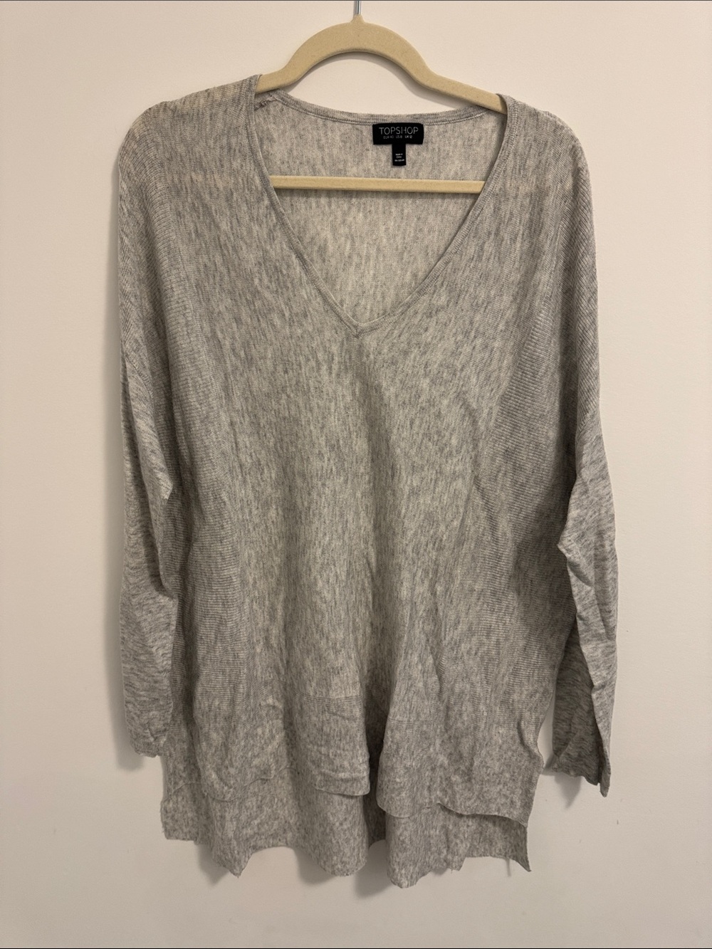 Topshop Heathered Gray V-Neck Knit Pullover